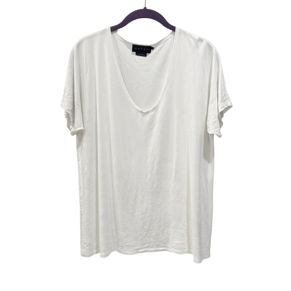 HATCH Womens Size 2 M/L White Slouchy V Neck T-Shirt Soft Relaxed Maternity Top